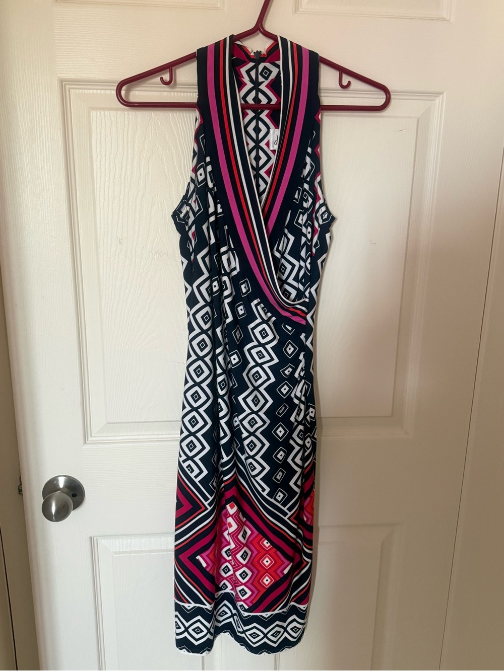 Joseph Ribkoff Black, Pink & White Sleeveless Geometric Maxi Dress
